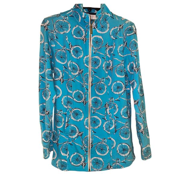 Crown & Ivy Beach Cycling Graphic on Teal Blue Full Zip Activewear Jacket XS - Picture 1 of 5